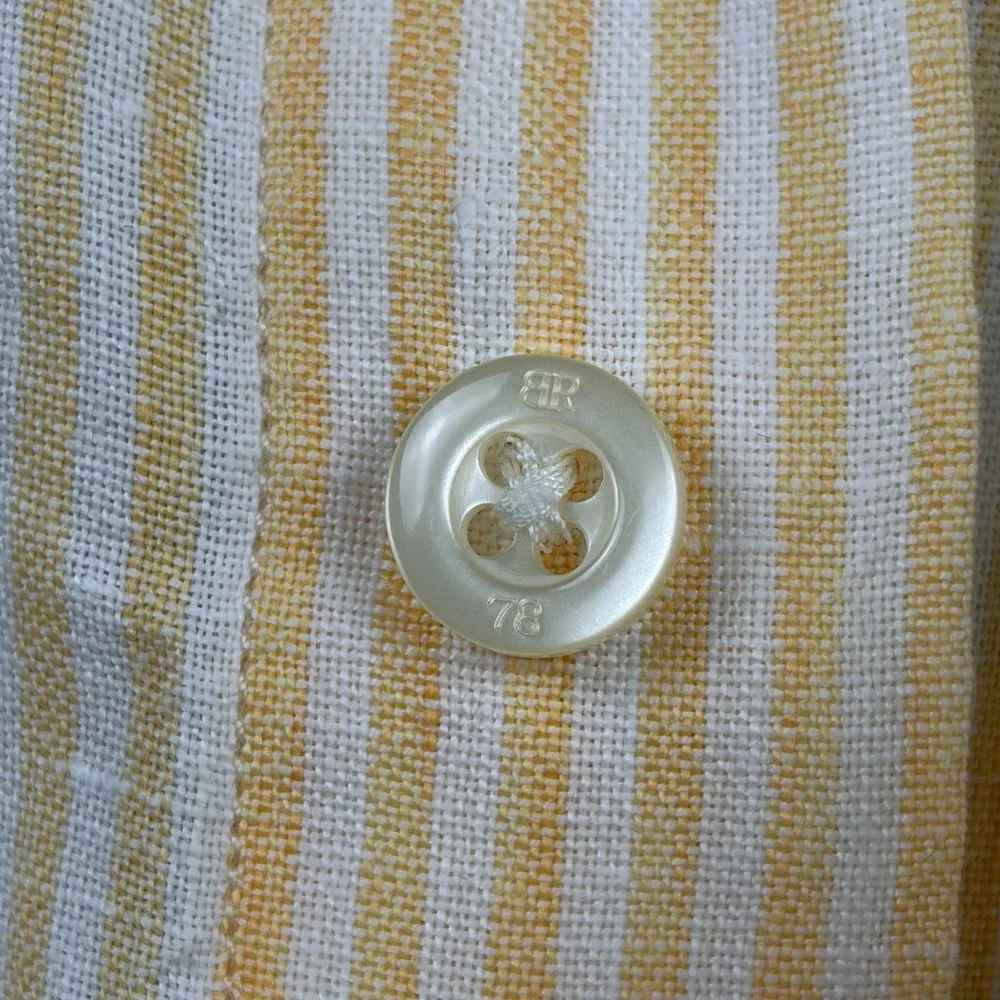 Banana Republic Shirt Mens XL Yellow University Stripe 100% Linen Button Up Y2K